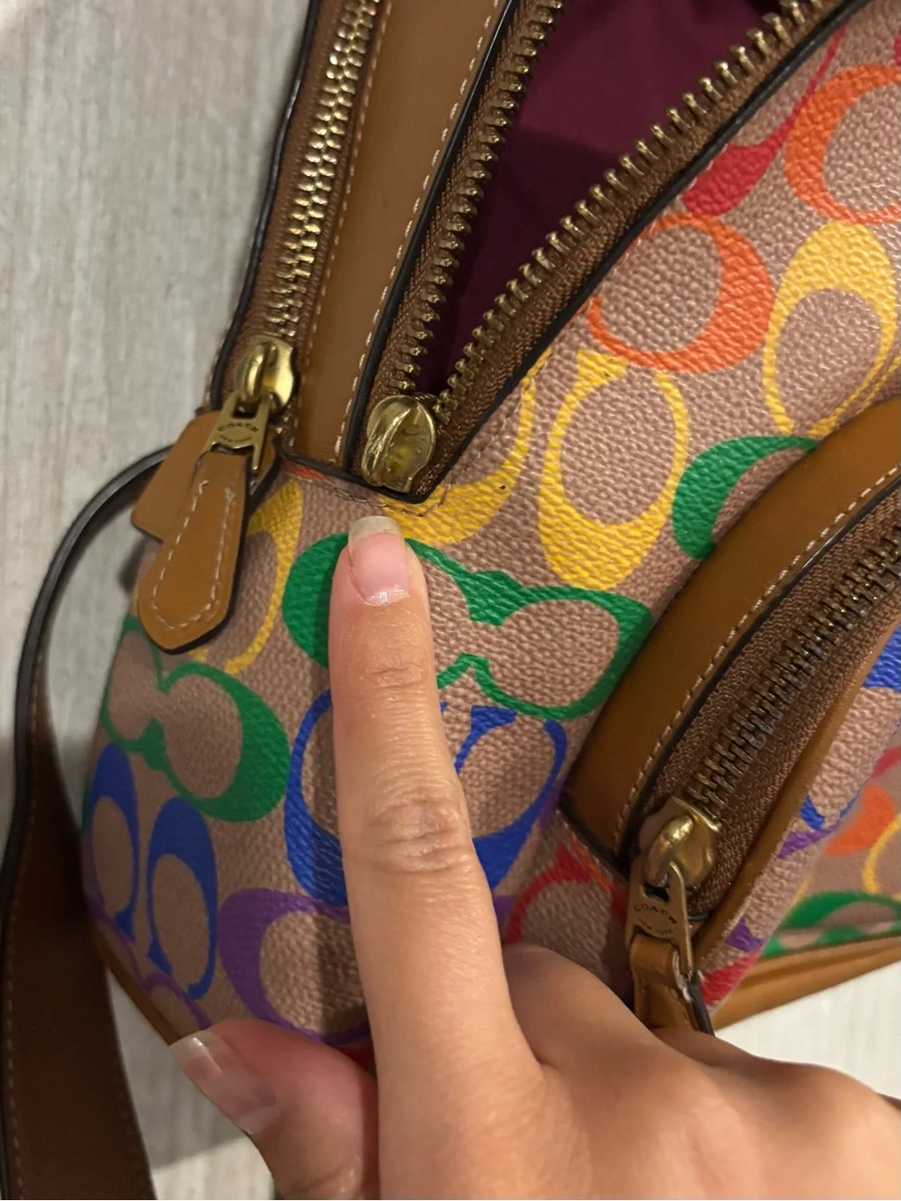 Coach Carrie Backpack tan and rainbow leather